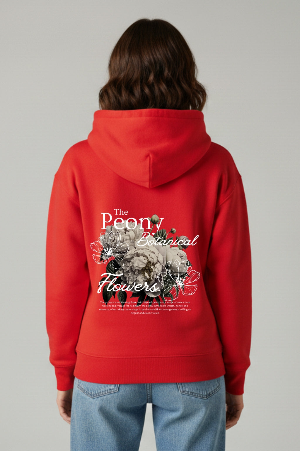 GREAT AURA THE PEONY BOTANICAL FLOWERS RED HOODIE