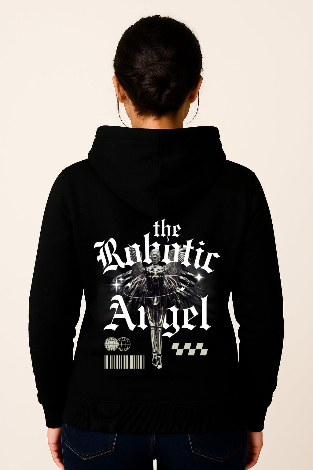 GREAT AURA ROBOTIC ANGEL BLACK HOODIE